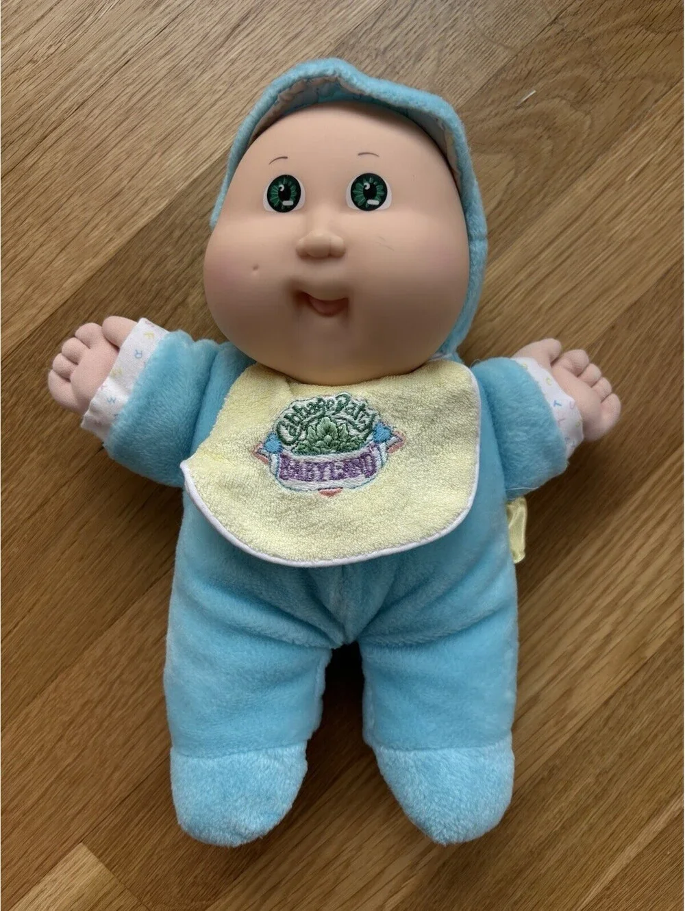 Vtg 1987 Cabbage Patch Kids Babyland Doll Blue Sleeper Green Eyes Rattle Dimple